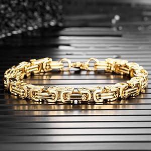 Mens Gold Byzantine Link Chain Bracelet