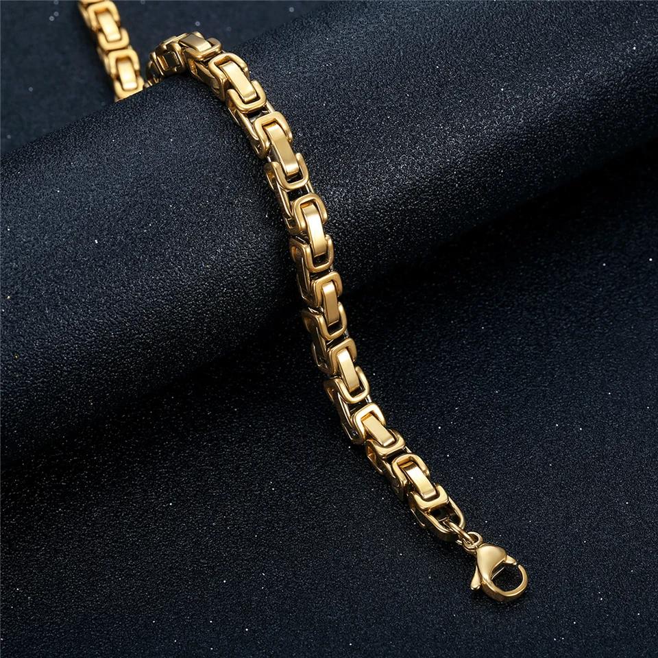 Mens Gold Byzantine Link Chain Bracelet